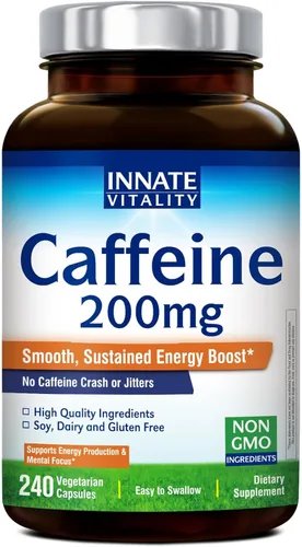 Miniatura 9 de Innate Vitality Cafeína, pastillas de cafeína de 200 mg para adultos, hombres y mujeres, sin choques ni nerviosismo, sin OMG, sin gluten, aumenta