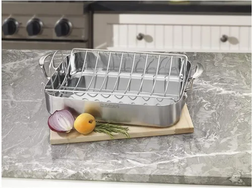 Miniatura 2 de Cuisinart Multiclad Pro - Juego de utensilios de cocina de triple capa, sartén para asar de acero inoxidable rectangular de 16 pulgadas con estante
