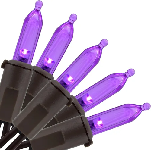 YULETIME - Luces de Navidad LED púrpuras con cable marrón, 33 pies, 100 unidades, juego de luces de cadena certificadas por UL, calidad comercial,