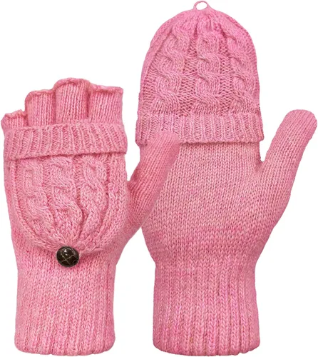 Miniatura 40 de Beurlike Guantes de invierno para mujer, de lana cálida, a prueba de viento, convertibles, sin dedos