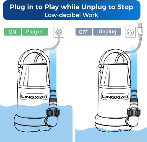 Miniatura 4 de Bomba de agua sumergible de 1/3 HP 2450GPH Bomba de agua termoplástica eléctrica portátil de transferencia con cable de 10 pies para piscina, tina