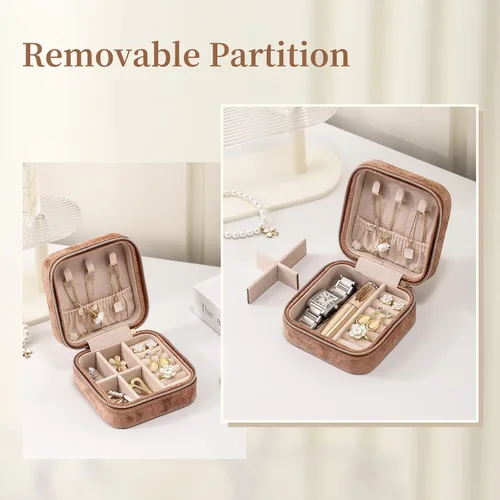 Miniatura 2 de CASEGRACE Joyero de viaje, joyero de terciopelo de felpa, pequeño organizador de viajes, exhibición, anillos, collares, pulseras, aretes, estuche