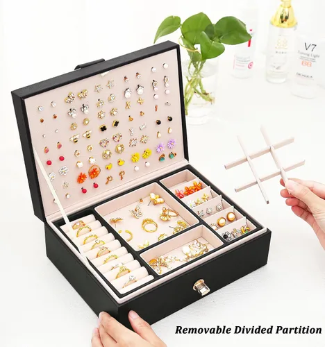 Miniatura 201 de Joyero de pendientes para mujeres y niñas, organizador de aretes de 5 capas, caja organizadora de joyas blanca con candado, collares y aretes