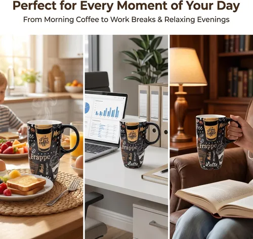Miniatura 3 de Topadorn Taza de viaje de cerámica con asa, taza de café de cerámica, taza de té latte, caja de colores, 17 onzas, tapa resistente a salpicaduras