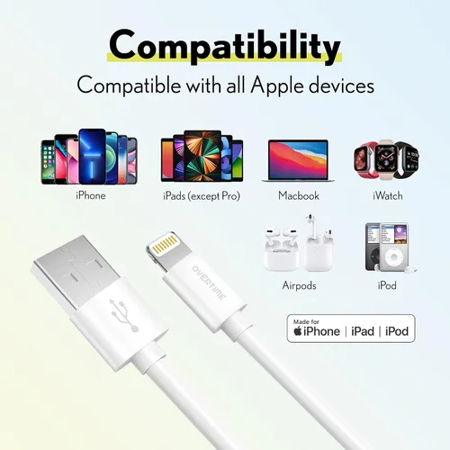 Miniatura 3 de Overtime Cable Lightning para iPhone, certificado MFI, cable de carga USB-A a Lightning portátil e inteligente, cable de carga rápida de Apple