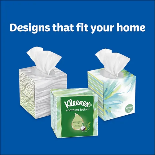 Miniatura 5 de Kleenex Loción Calmante Tejidos con Aloe, Aceite de Coco y Vitamina E, 4 cajas de cubos, 1 Caja Cubo contiene 85 Tejidos. Total de 340 Tejidos.