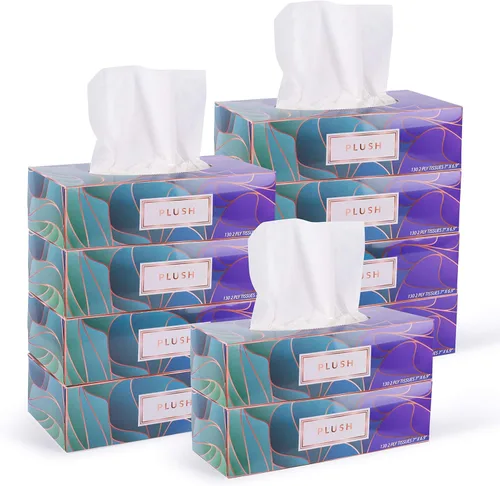 Miniatura 8 de Pañuelos faciales de felpa de 130 por caja, tamaño de 7 x 6.9 pulgadas, 2 capas, suaves, lisos, ideales para baño, escuela, hogar, cocina o en tu