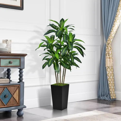 Miniatura 2 de ASTIDY Árbol de Dracaena artificial de 5 pies, árbol sintético con maceta alta negra, planta de suelo de yuca tropical falsa en maceta, árbol