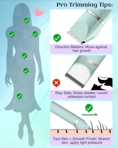 Miniatura 10 de Maquinilla de afeitar eléctrica impermeable para bikini para mujeres, afeitadora de vello púbico, afeitadora recargable con cuchillas cerámicas