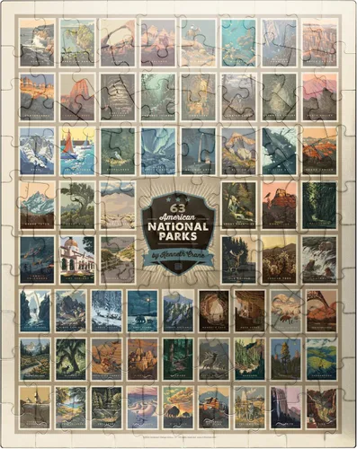 MyPuzzle 63 Parques Nacionales Americanos: por Kenneth Crane, Póster Vintage - Rompecabezas Premium de 100 Piezas para Adultos