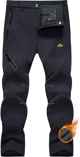 MAGCOMSEN Pantalones de invierno para hombre, pantalones de nieve con forro polar, resistentes al agua, 4 bolsillos con cremallera, pantalones de