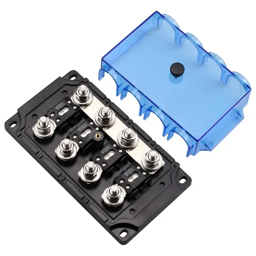 Soporte de fusibles MEGA/AMG de 4 vías con 4 fusibles ANM atornillados 100A para automóviles, interruptor de alimentación, posicionamiento GPS,