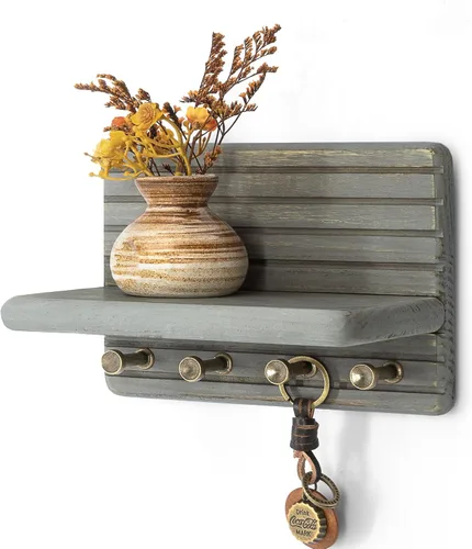 Miniatura 12 de Rebee Vision Soporte de pared de madera de acacia para decoración del hogar, mini llavero de 7 pulgadas para pared con 4 ganchos resistentes