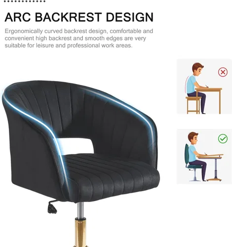 Miniatura 6 de Nrizc Silla de escritorio de oficina de terciopelo, sillas de escritorio tapizadas para oficina en casa con ruedas giratorias ajustables, silla