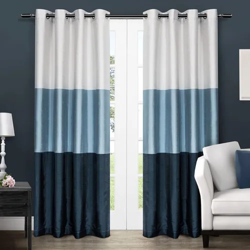 Miniatura 24 de Par de paneles de cortinas Exclusive Home Chateau a rayas de seda sintética con ojales en la parte superior, 54 x 84 pulgadas, Azul Verde Verde