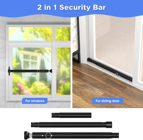 Miniatura 2 de Barra de Seguridad para Puerta Corrediza a Prueba de Niños, Paquete de 2, Ajustable de 16 a 51 Pulgadas, Tope de Barra de Seguridad para Puerta Negro