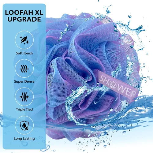 Miniatura 4 de SHOWER BOUQUET Esponja de baño de lufa XL Swirl-Deep-Deep-4-Pack/ Extra Grande 2.65 oz de malla suave Luffa Loofa Lufa Lufa Puff Set/Exfoliante