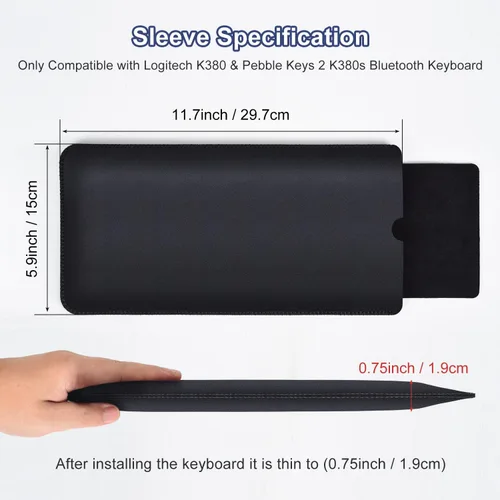 Miniatura 2 de Funda protectora para teclado Logitech K380 y Logitech Pebble 2 y Pebble Keys 2 K380s Bluetooth, funda de cuero PU Logitech K380 para viajes, Negro