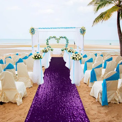 Miniatura 38 de ShiDianYi Camino de pasillo azul para boda, 15 x 2 pies, moderno, tela de malla con lentejuelas y purpurina azul bebé con lentejuelas