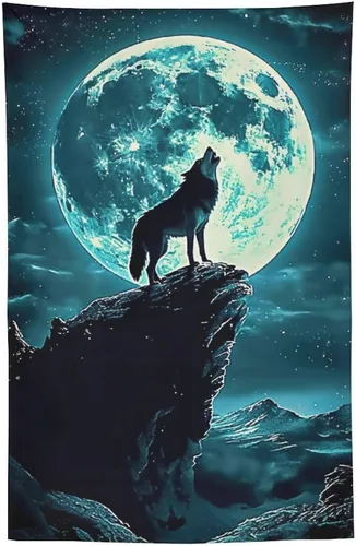 Miniatura 16 de FeoYoed Tapiz para colgar en la pared, decoración estética para dormitorio, sala de estar, tapices de arte de pared, arte de lobo, galaxia