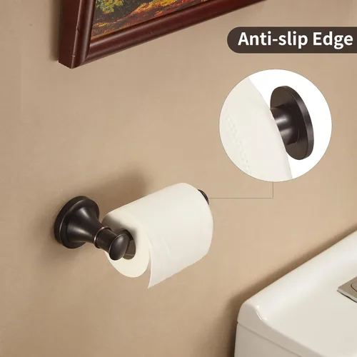 Miniatura 4 de WOLIBEER Portarrollos de papel higiénico de bronce aceitado, juego de 2 piezas de toallero rústico para toallas de mano, anillo de toalla de mano