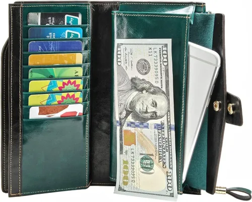 Miniatura 39 de Itslife - Cartera de piel sintética encerada para mujer con bloqueo de identificación de radio frecuencia (RFID), de gran capacidad, encerada
