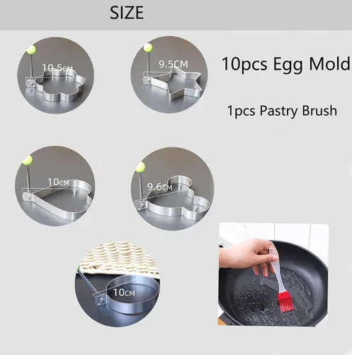 Miniatura 3 de 10 moldes para huevos, moldeador de huevos, anillo de huevo para freír huevos de acero inoxidable antiadherente para panqueques con asa, molde