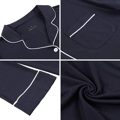 Miniatura 14 de Samring Camisón de pijama para mujer, manga corta/larga, con botones, camisón para dormir, camisón para novio, talla XXL
