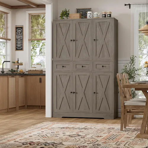 Miniatura 4 de HOSTACK Moderno armario de almacenamiento de despensa de cocina de granja, armario de despensa de cocina de 67 pulgadas de alto con puertas