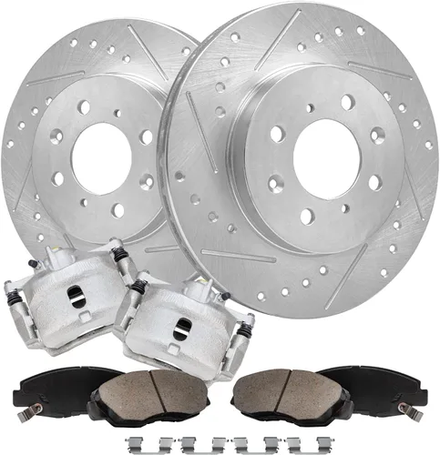 Miniatura 17 de Detroit Axle - Kit de freno trasero para Mercedes-Benz ML320 1998-2003, rotores de freno de disco ranurados perforados 03-05 ML350 Pastillas