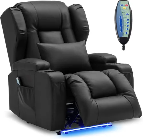 DRMBOOK Silla Reclinable Eléctrica, Sofá Reclinable Eléctrico Wall Hugger con Masaje y Calor, Asiento de Teatro Sobrerelleno con Puerto