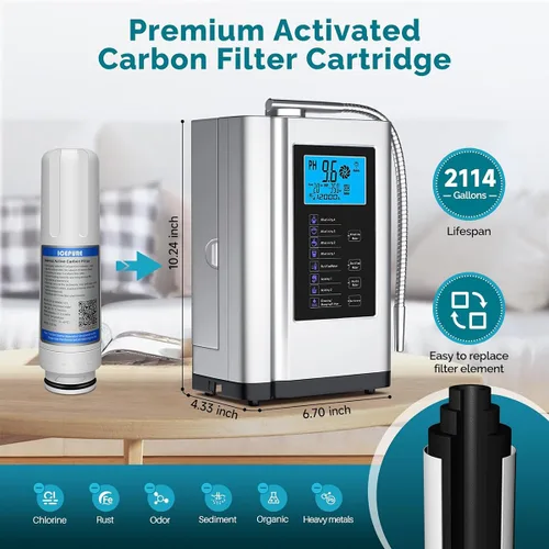 Miniatura 5 de Máquina Ionizadora de Agua Alcalina 729, Filtro Integrado, Produce Agua con pH 4-10.5, 7 Ajustes de Agua, Hasta -570mV ORP, 8000L por Filtro, Plata