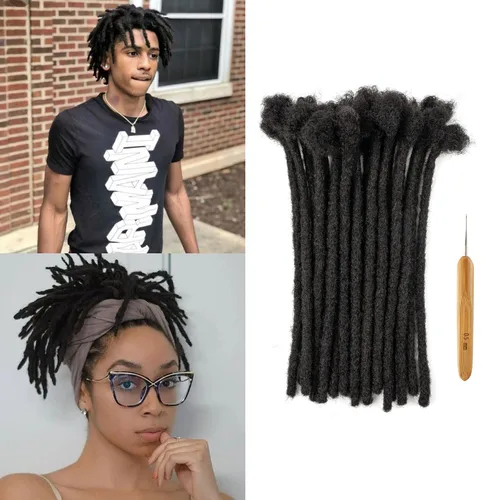 Miniatura 7 de Extensiones de rastas de cabello humano de 6 pulgadas de grosor, 10 hebras, extensiones de cabello humano real, negro natural para mujeres, hombres