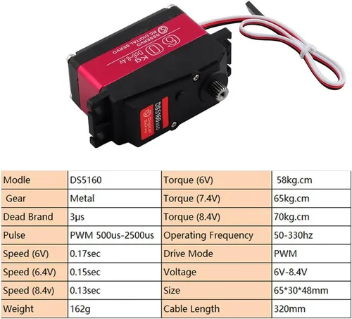 Miniatura 5 de 2 piezas RCmall DS5160 SSG HV 132.3 lbs gran par programable digital 270 grados RC Servo con brazo servo de metal ajustable T18 para 1/5 escala RC