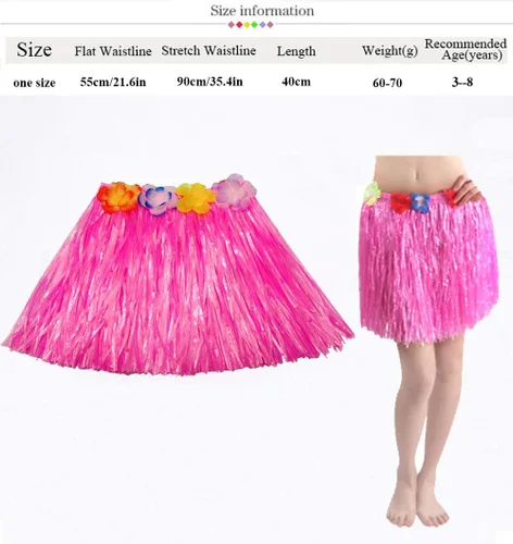 Miniatura 7 de 30 faldas de hierba hawaianas Luau Hula faldas hawaianas Leis flores, faldas de hierba, diadema, muñequeras, falda de hula tropical para niñas