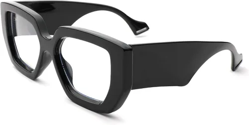 Miniatura 12 de Hycredi Gafas de luz azul de marco grueso para mujeres y hombres, anteojos cuadrados de gran tamaño para juegos de computadora con lente transparente