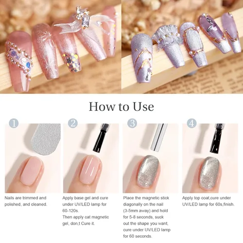 Miniatura 6 de Esmalte de uñas de gel de ojo de gato con barra magnética, 15ml de esmalte de uñas holográfico con purpurina, efecto magnético para manicura DIY