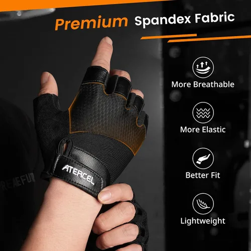 Miniatura 4 de ATERCEL Guantes de entrenamiento de cuero de alta calidad, ideales para hombres y mujeres, adecuados para levantamiento de pesas, gimnasio, ciclismo