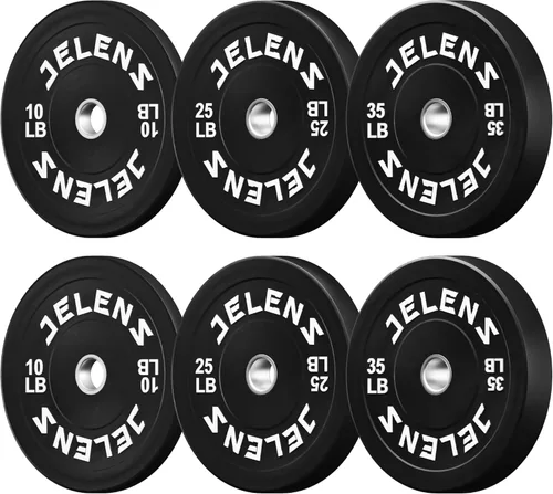 Miniatura 10 de Juego de Placas de Peso para Barra Olímpica JELENS, Juego de Pesos de Goma de 2 Pulgadas Negro/Colorido para Entrenamiento de Fuerza y Levantamiento