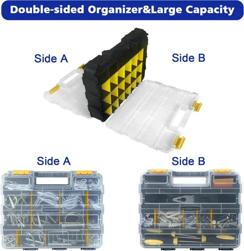Miniatura 6 de Organizador de caja de herramientas de doble cara, caja de almacenamiento de hardware, organizador portátil de piezas pequeñas con divisores