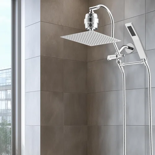 Miniatura 8 de Hibbent Todo Metal 12" Combo de Cabezal de Ducha de Lluvia Filtrada, Varilla de Ducha de Mano de Alta Presión, Brazo de Extensión Curvo Ajustable