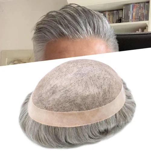 Miniatura 35 de LYRICAL HAIR Toupee - Sistema de cabello de repuesto para hombre, monofilamento fino, monofilamento, peluca de cabello humano de piel duradera