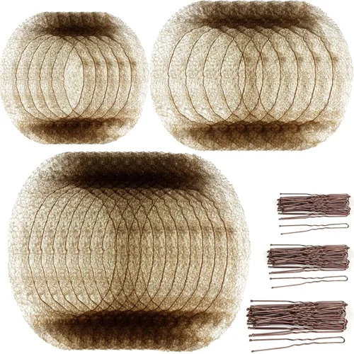 Miniatura 9 de Teenitor Juego de accesorios para el cabello, incluye 40 redes invisibles para recital de ballet y 80 pines para hacer moños, marrón, 3 tamaños