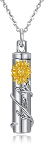 Collar de plata de ley con diseño de girasol rosa y margarita para cenizas recuerdo conmemorativo joyería para mujeres y amigas