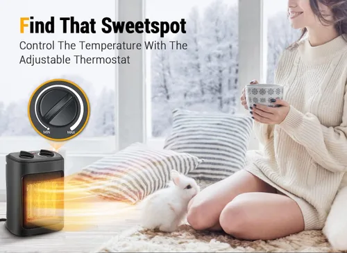 Miniatura 10 de Calentador de espacio, calentadores eléctricos portátiles de 1500 W para interiores con termostato, pequeño calentador de habitación de cerámica