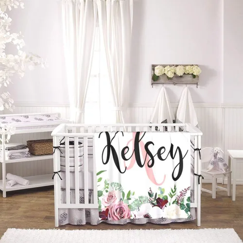 Miniatura 2 de Manta de bebé personalizada con nombre para niñas, mantas con nombre de bebé floral personalizadas para bebés, recién nacidos