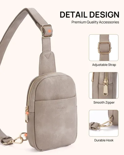 Miniatura 47 de Telena Riñonera pequeña para mujer, de cuero, cangureras, bolsa de pecho para mujer