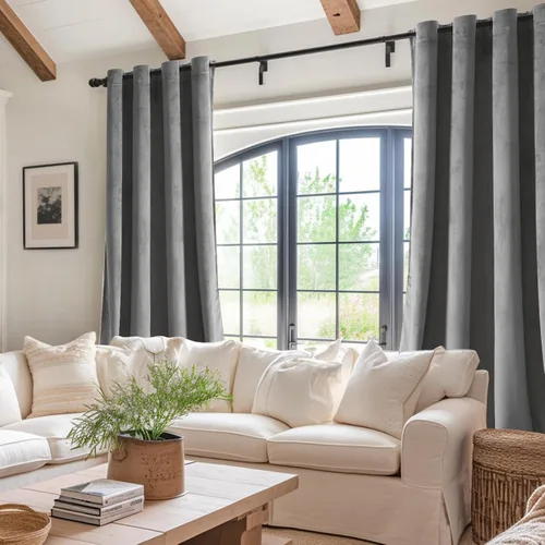 Miniatura 5 de JIUZHEN - Cortinas de terciopelo gris de 63 pulgadas opacas para sala de estar - Cortinas gruesas de terciopelo con ojales para ventana
