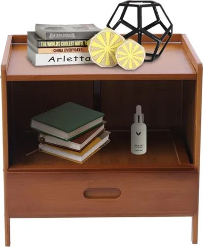 Miniatura 9 de Mesita de noche de bambú, mesita de noche con 3 cajones, gabinete abierto, mesa auxiliar de noche, 16.5 pulgadas de largo x 11.8 pulgadas de ancho x