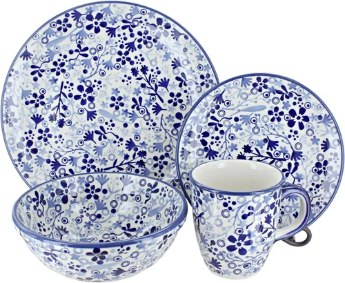 Miniatura 4 de Cerámica polaca Blue Rose - Victoria - Juego de vajilla de 16 piezas color blanco roto - 4 ajustes de lugar - Ideal para cenas diarias, comidas